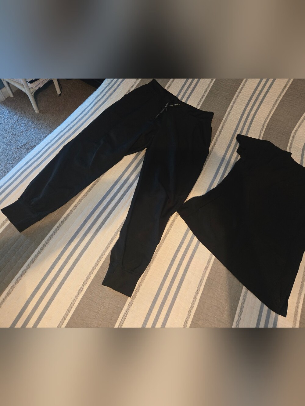 Women's Black Drawstring Jogger Pants - Relaxed Fit With Matching Scrub Top.